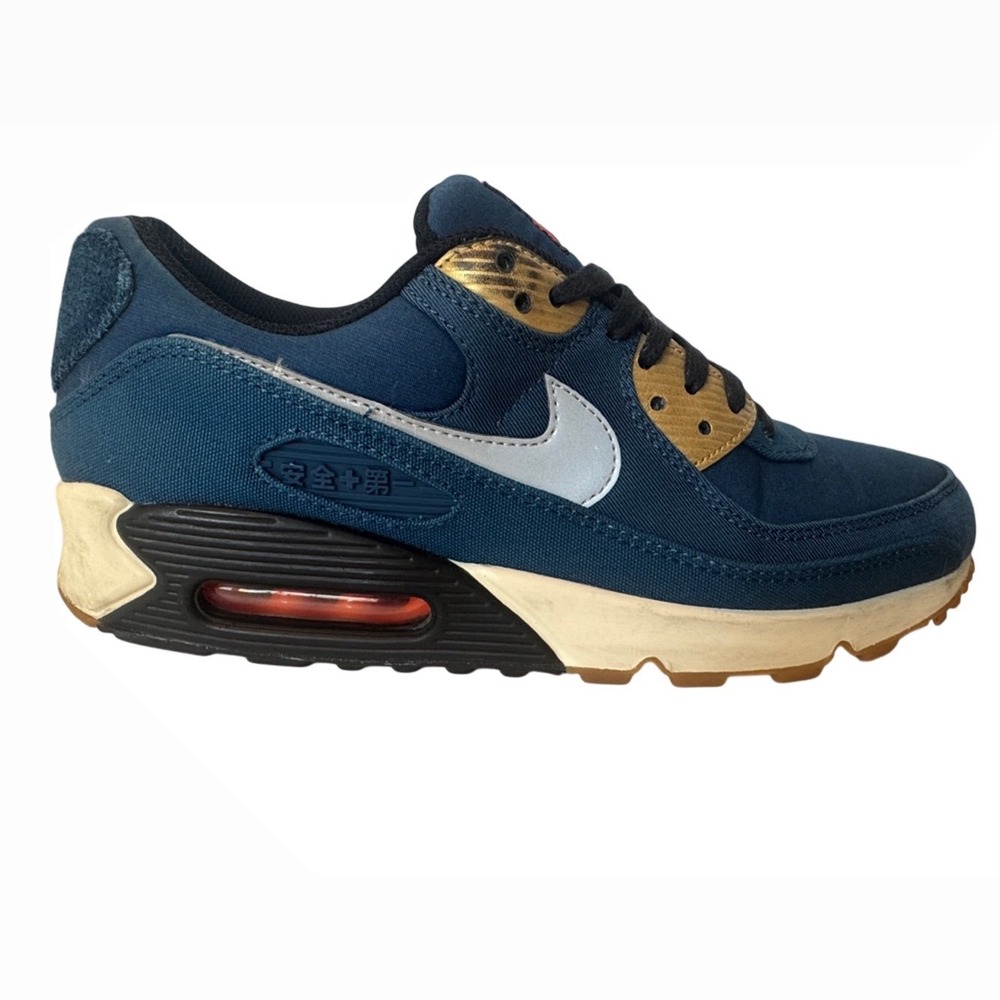 Nike Air Max 90 Sneakers Mens 11.5 Navy Tokyo City Pack Gold Reflective